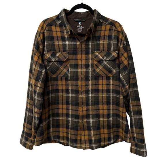 KUHL FLANNEL PLAID FALL LUMBERJACK CASUAL BROWN BLACK MENS XL 7334 DISORDR WARM - Picture 1 of 11